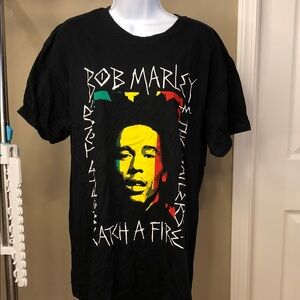 Zion Rootswear Black Bob Marley Tee with Red/Yellow/Green Portrait